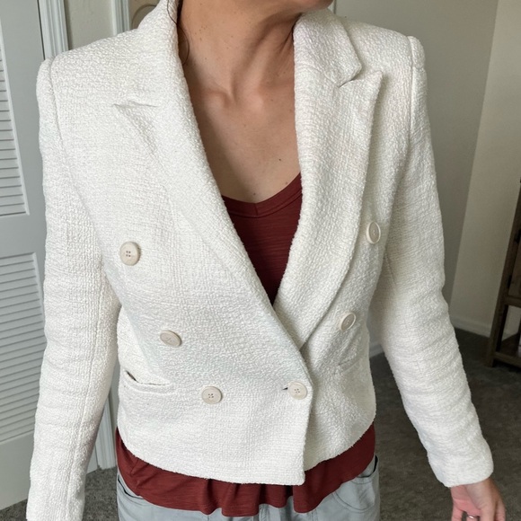 Club Monaco Textured Tweed Blazer Off-white Size 4 - Picture 5 of 6